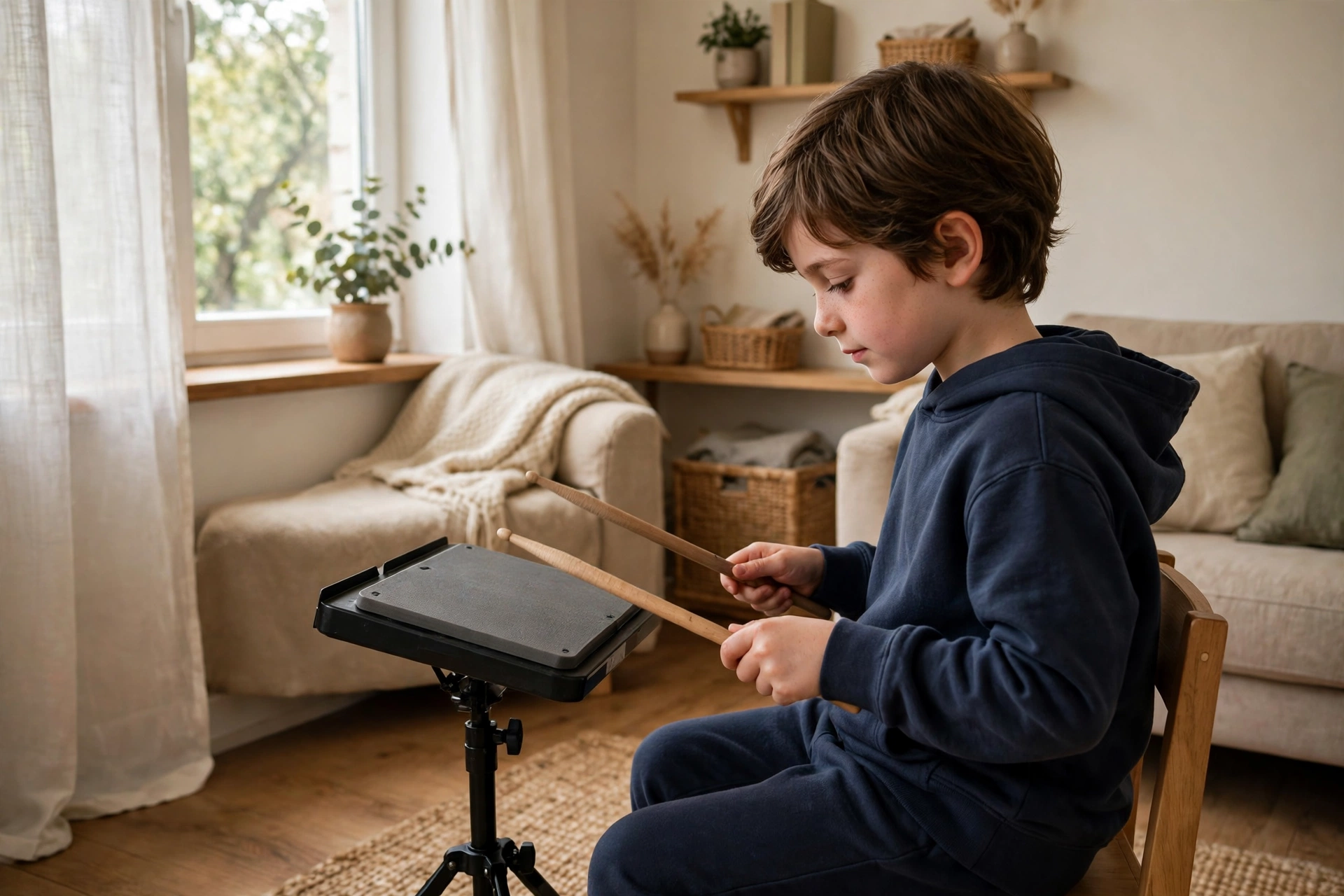 Quiet drum practice at home with a practice pad